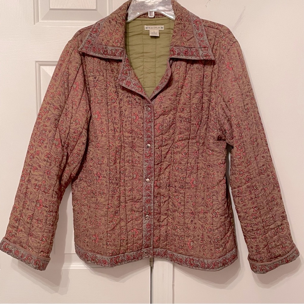 Blue Plate / Hand Block Printed Cotton Quilted Jacket Size L